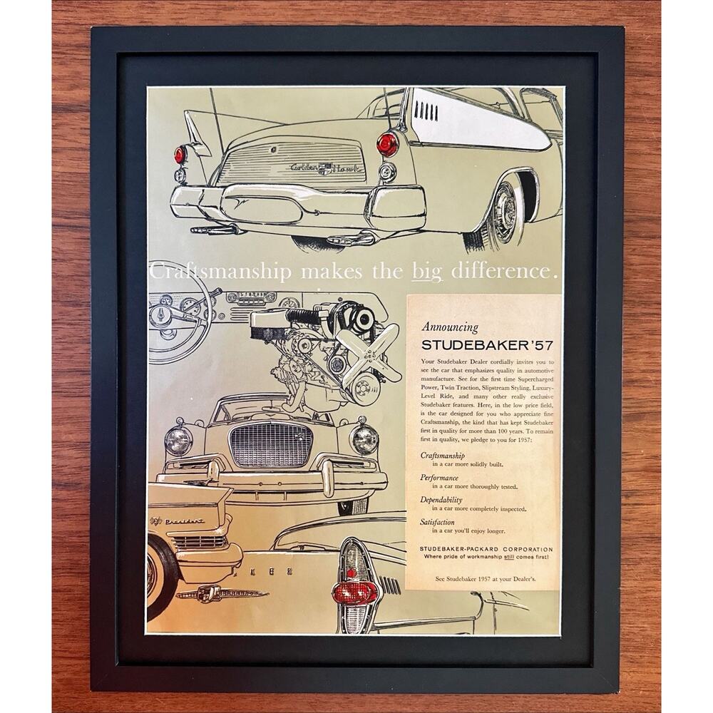 Framed 1957 Studebaker Model Range Vintage Original Color Car Print Ad